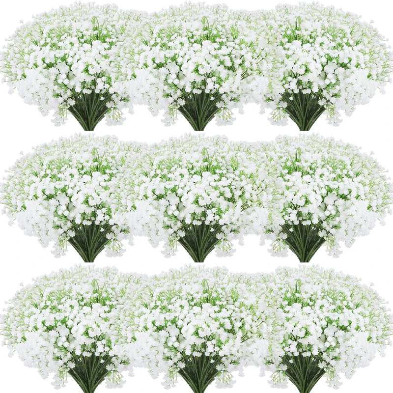 Tigeen 80 Pcs Artificial Baby Breath Flowers 20.5 Inch Fake Gypsophila Bouquets White Faux Gypsophila Flowers DIY Floral Bouquets for Arrangement Wreath Wedding Party Decor