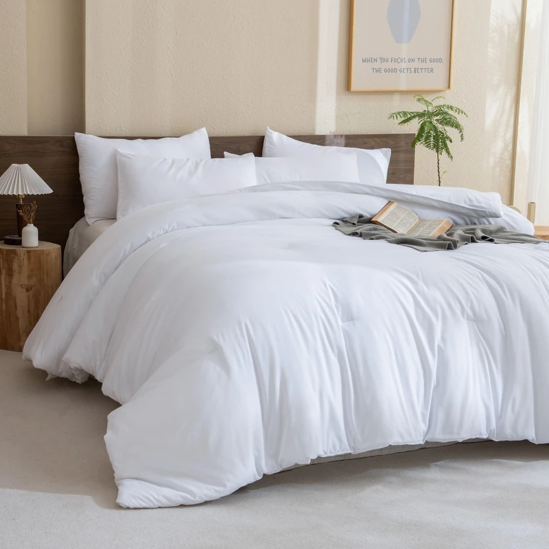 Paxrac Timeless White Comforter King Size, 3 Pieces Boho Comforter Set, Lightweight Solid Bedding Set, All Seasons Soft Breathable King Comforter Set (104x90In Comforter & 2 Pillowcases) - Image 1