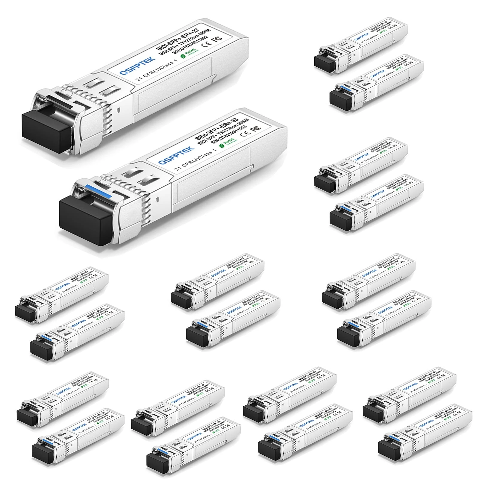10 Pairs 10GBASE-BiDi SFP+ SMF Transceiver, 10Gbe mini gbic module Compatible with Cisco SFP-10G-BX60U/SFP-10G-BX60D 1270nm/1330nm-TX/1330nm/1270nm-RX 60km DDM LC, up to 60km
