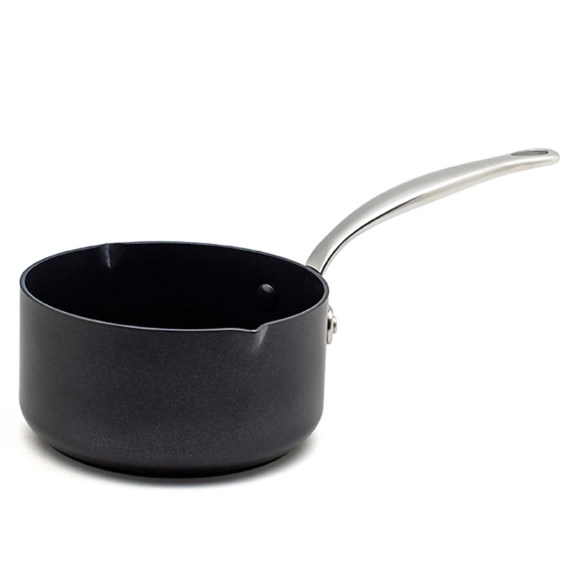 GreenPan Barcelona Hard Anodized Healthy Ceramic Nonstick 16 cm/1.5 Litre Saucepan with Pour Spouts, PFAS Free, Stainless Steel Handle, Extra Strong Scratch Resistant, Induction, Oven Safe, Black