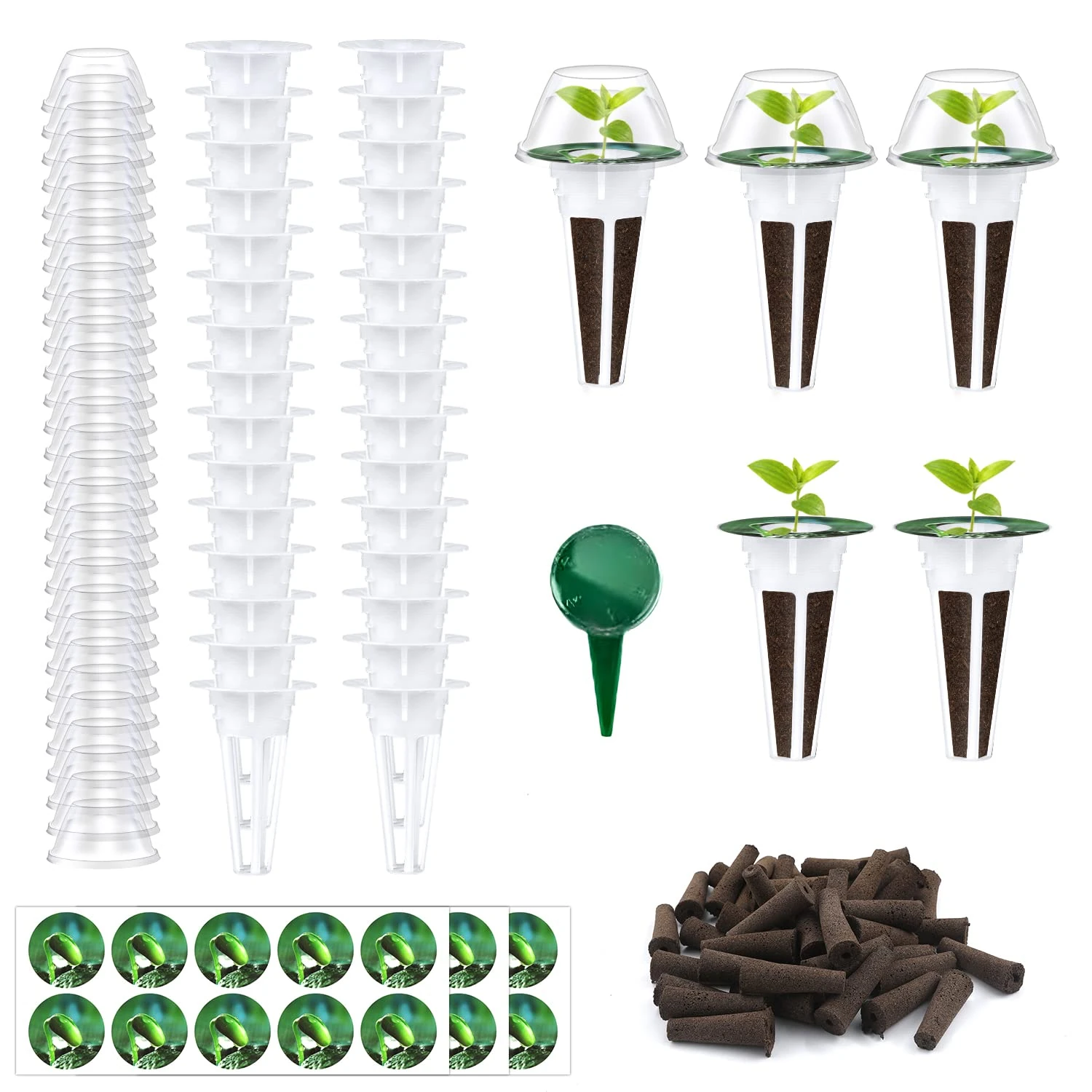 121pcs Seed Pod Kit for Aerogarden hydroponics: 30 sets with Grow Sponges, Baskets, Domes, Labels & 1 Dispenser