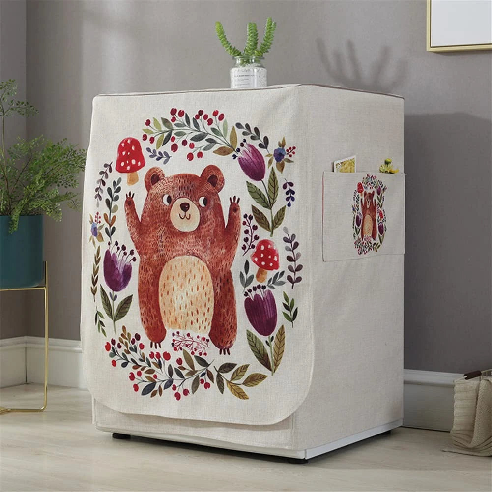Odot Washer Dustproof Cover Front Load, Washing Machine Dryer Protector Sunscreen Waterproof Tumble Dryer Case Protective Cover for Most Front Loadi (garden bear,L)