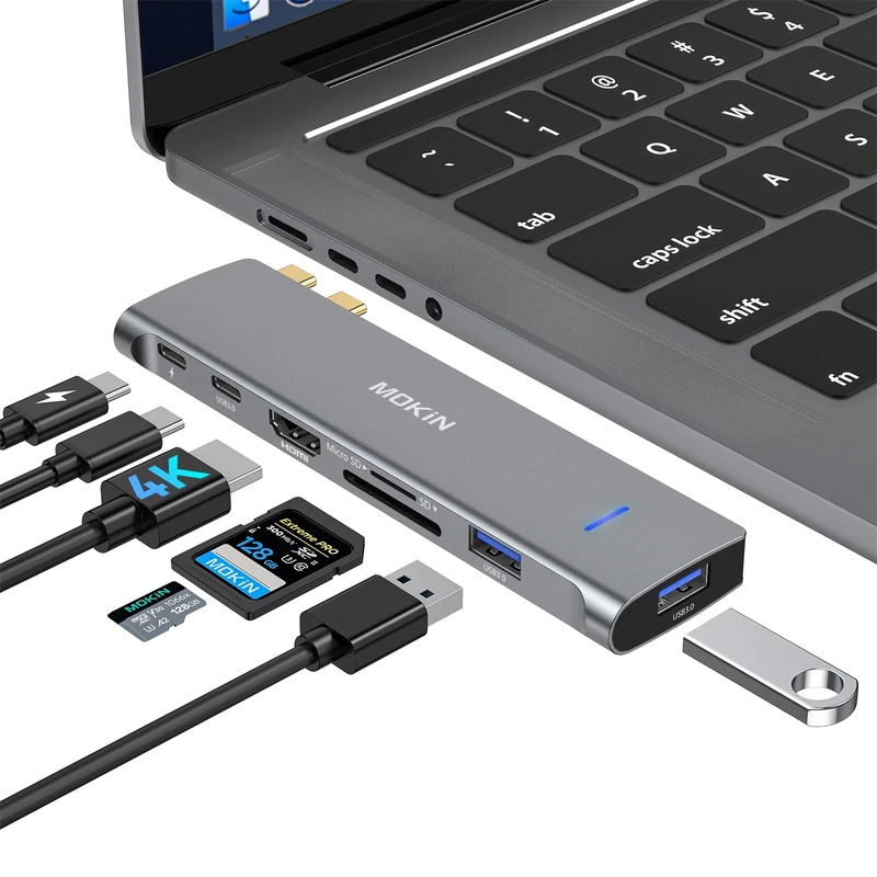 MOKiN 7-in-2 USB-C Hub - 4K HDMI, 100W PD, 3 USB 3.0, SD/MicroSD