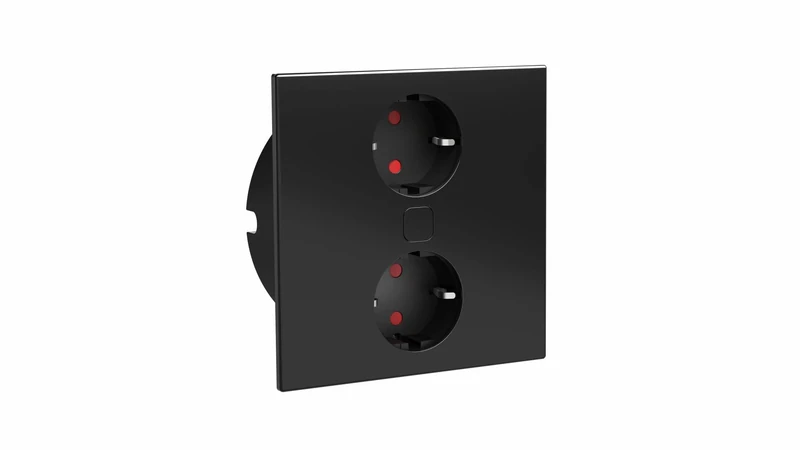 HPF Duplex Socket Element | 2 VDE Sockets | Black Plate | Square, Plastic, 2