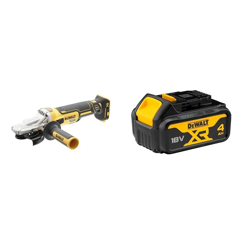DEWALT DCG405FN-XJ DCG405FN Cordless XR Brushless Flathead Angle Grinder, 18 V, Yellow/Black, 125 mm + DEWALT Battery