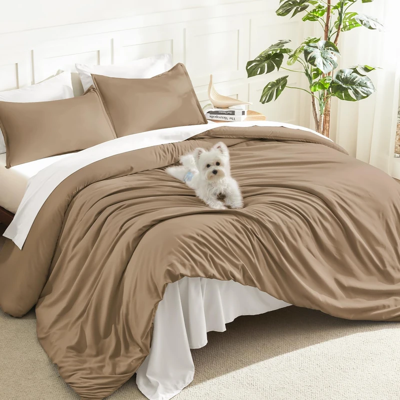 Litanika Taupe California King Comforter Set, 3 Pieces Solid Bedding