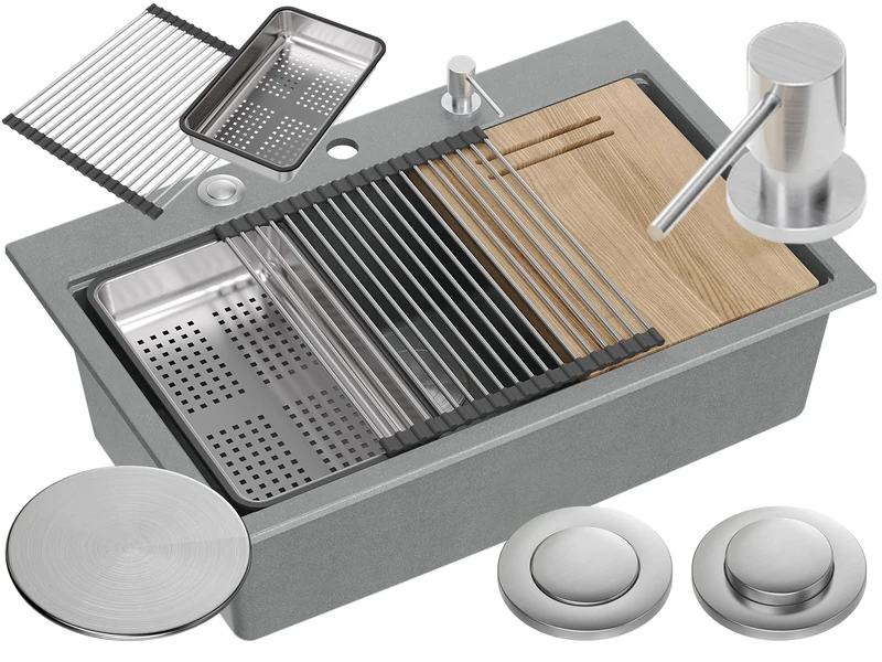 Quadron MARC Kitchen Single Chamber Sink - 76 x 50 cm Grey - Image 1