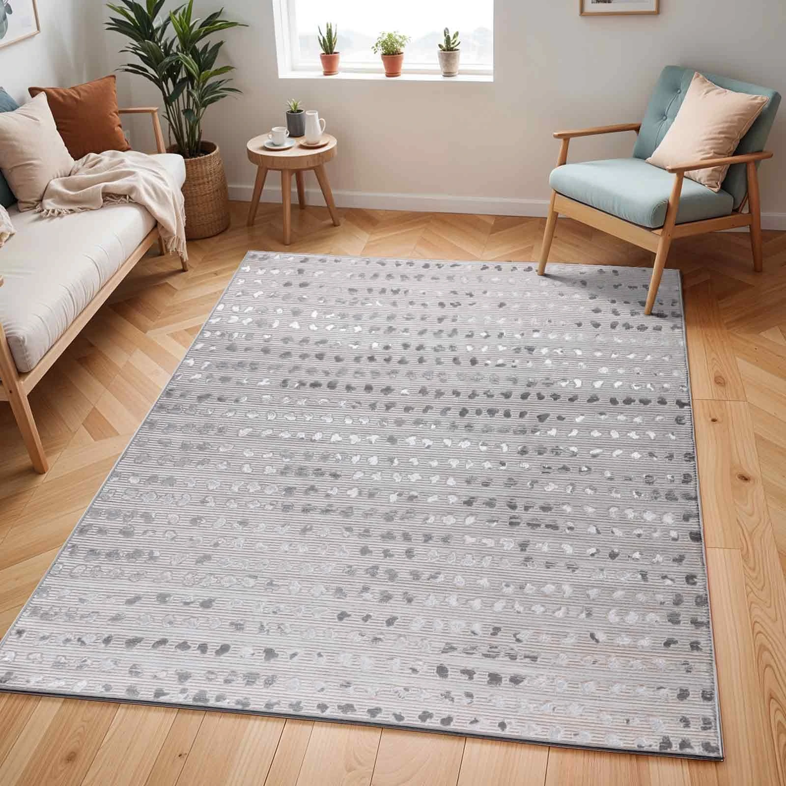 Livabliss Nador Abstract Rug – 200x275 cm Modern Marble Area Rug for Living Room, Dining, Bedroom, or Kitchen – Soft, Luxurious, Easy-Care Medium Pile – Large Rug in Beige, Ivory & Silver