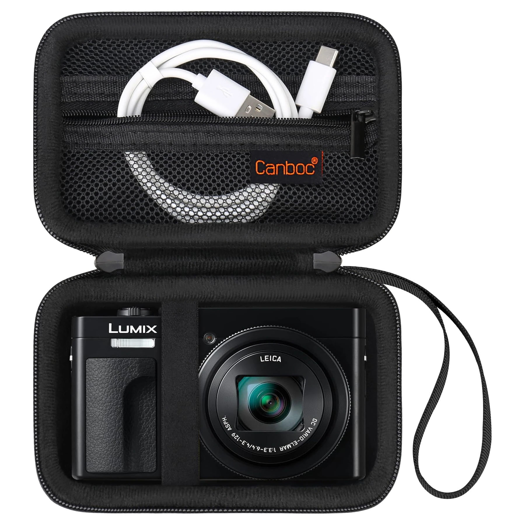 Canboc Carrying Case for Panasonic LUMIX DC-TZ99/ LX10/ ZS80/ ZS100/ ZS70/ ZS200/ ZS60 4K Digital Camera, Point and Shoot Camera Bag, Zipper Mesh Pocket fits USB Cable, Batteries, Black