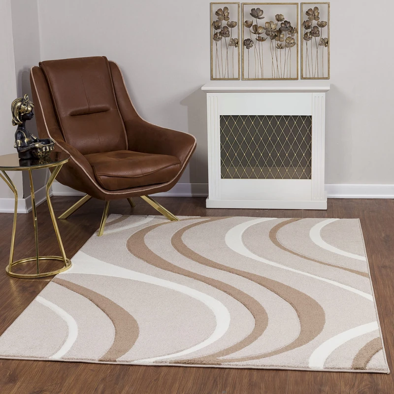 Surya Ramila Modern Living Room Rug - Abstract Design in Marble Look for Living, Dining, Bedroom - Large, Soft, Short Pile 120 x 170 cm in Light Brown, White, Brown