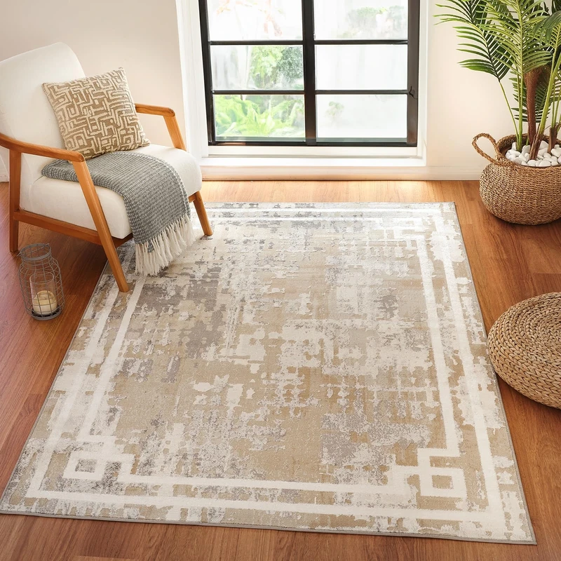 Livabliss Taza Abstract Rug – 200x275 cm Modern Marble Area Rug for Living Room, Dining, Bedroom, or Kitchen – Soft, Luxurious, Easy-Care Medium Pile – Large Rug in Beige, Grey & Ivory