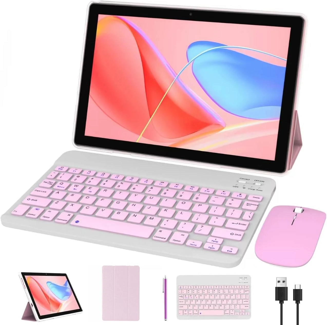 Samsung Galaxy Tab A7 Lite 10.1" Android 14 2 in 1 Tablet With Keyboard, 64GB+8GB RAM, 8MP Camera, 6000mAh Battery, Include Keyboard/Mouse/Case/Stylus Pen/Bluetooth Wifi-6, Pink/Girl Tablet PC