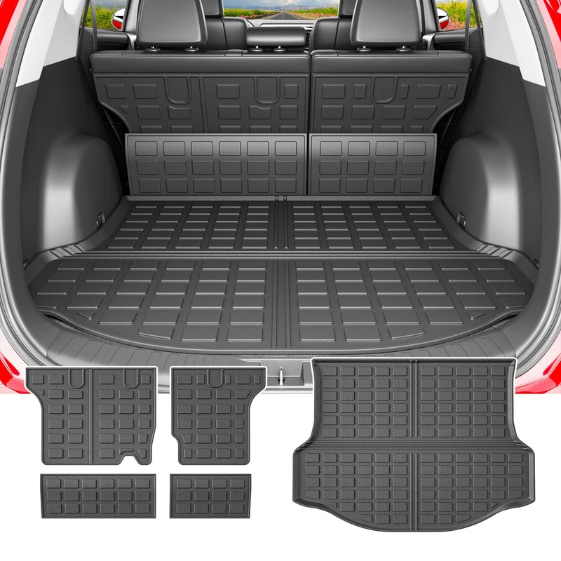 powoq Fit 2013 2014 2015 2016 2017 2018 Toyota RAV4 Trunk Liner All Weather Backrest Mat TPE Material Cargo Mat Trunk Mat for Toyota RAV4 Accessories(Trunk Mat+Backrest Mats)