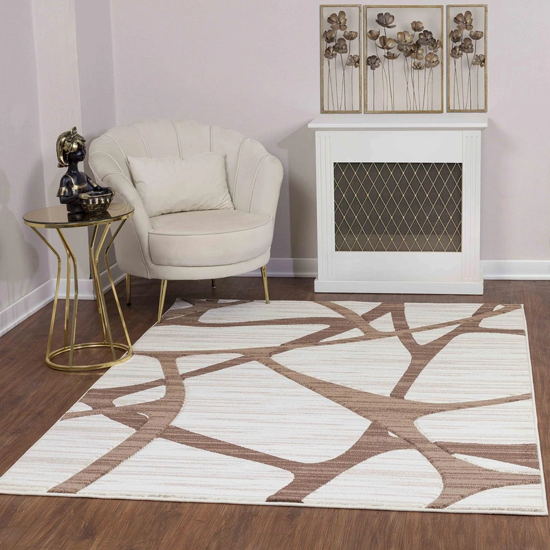 Surya Santa Cruz Modern Abstract Design Marble Look Rug - Large, Soft Short Pile 120 x 170 cm in Beige, Brown, White for Living, Dining, Bedroom