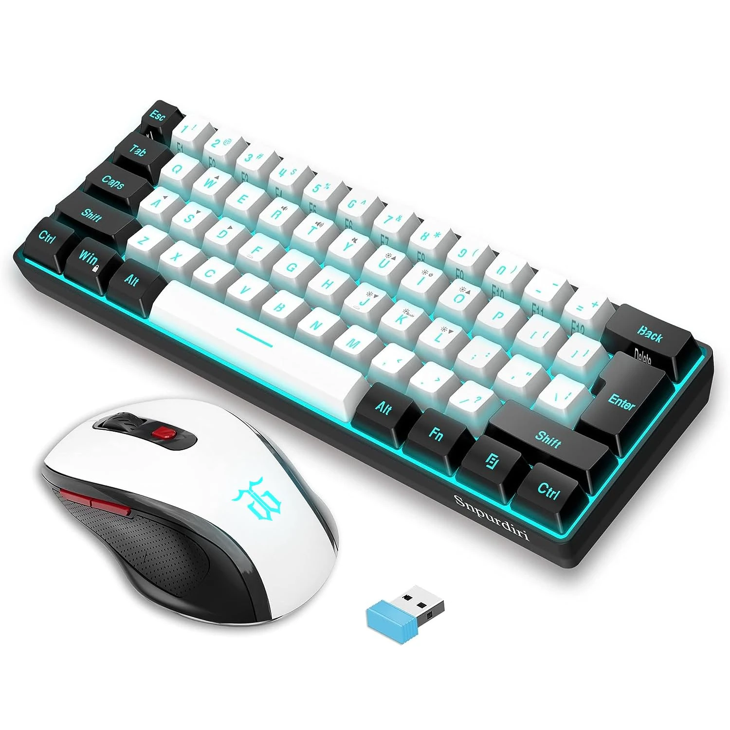 Snpurdiri 2.4G Wireless Gaming Keyboard and Mouse Combo, Mini 60% Merchanical Feel Keyboard, Ergonomic Design Wireless Mouse