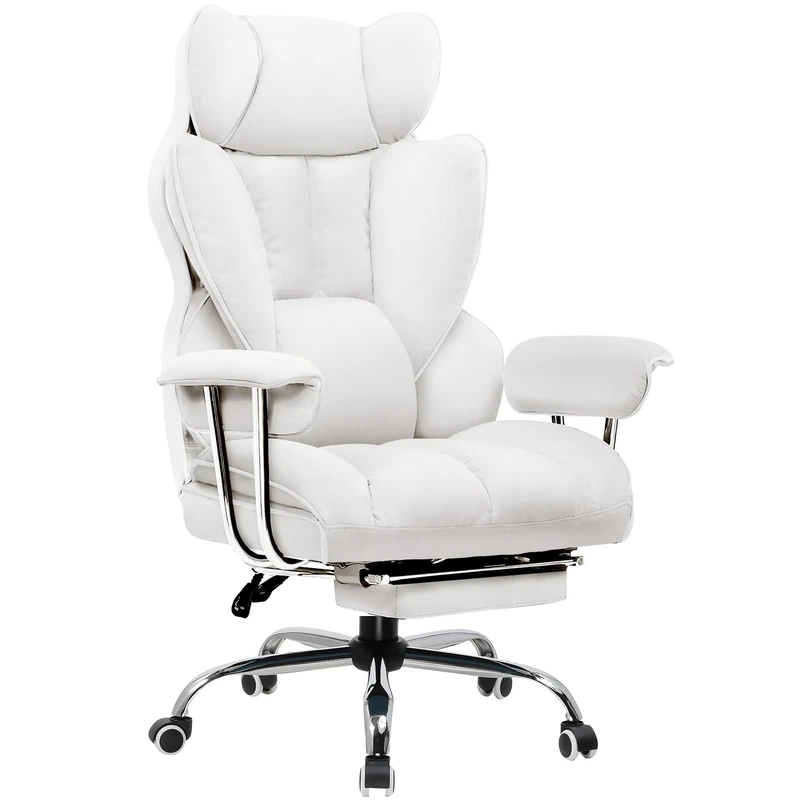 GTPLAYER Gaming Chair Heavy Duty Executive Office Chair with Footrest & Pocket Spring Lumbar Support, Big and Tall Adjustable High Back Computer Chairs for Gamer, Home Office, White