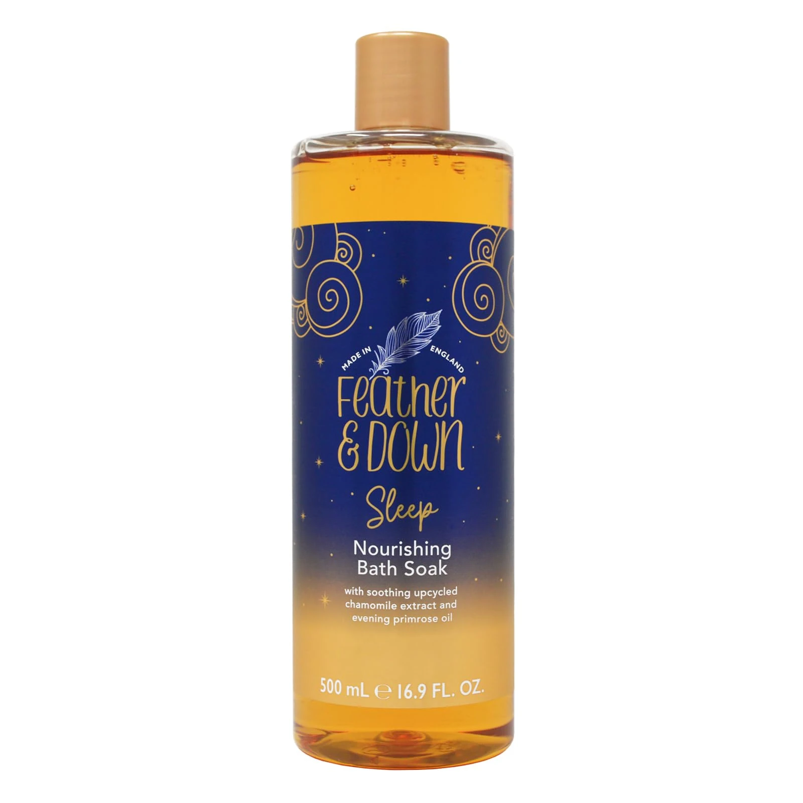 Feather & Down Nourishing Bath Soak (500ml) - with Soothing Upcycled Chamomile Extract & Evening Primrose Oil. Nourish Your Body & Calm Your Mind. Cruelty Free. Vegan Friendly.