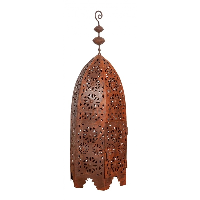 Biscottini Large Wrought Iron Outdoor Lantern 26 x 26 x 88 cm | Decorative Floor Lantern with Hole Pattern in Grey