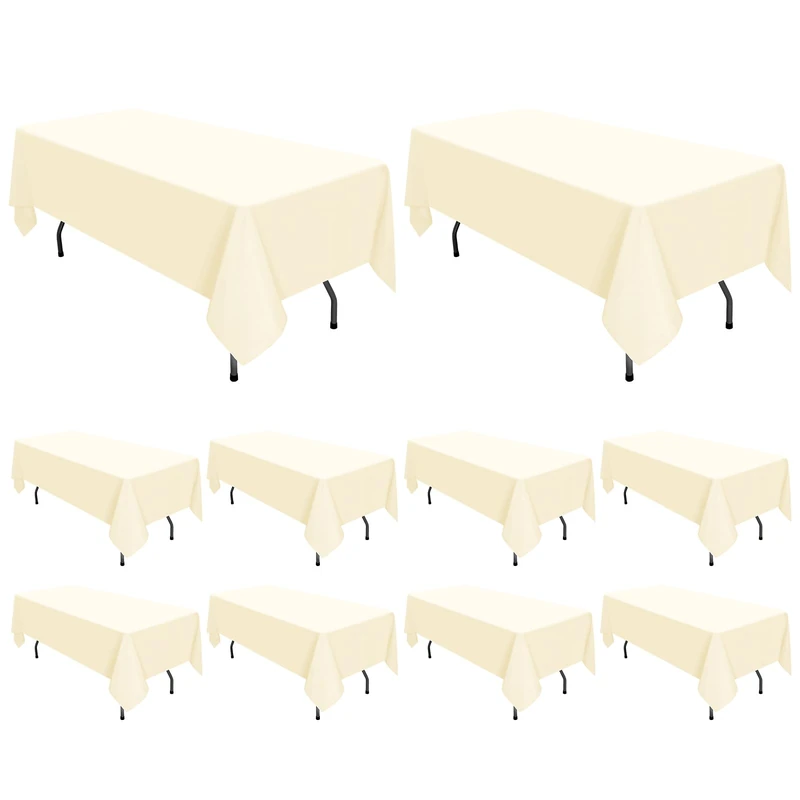 REWOMC 10 Pack Beige Tablecloths, 60 x 126 Inch Beige Polyester Table Cloth for 8 Feet Rectangle Tables, Stain and Wrinkle Resistant Washable Fabric Table Cover for Wedding Banquet Restaurant Party