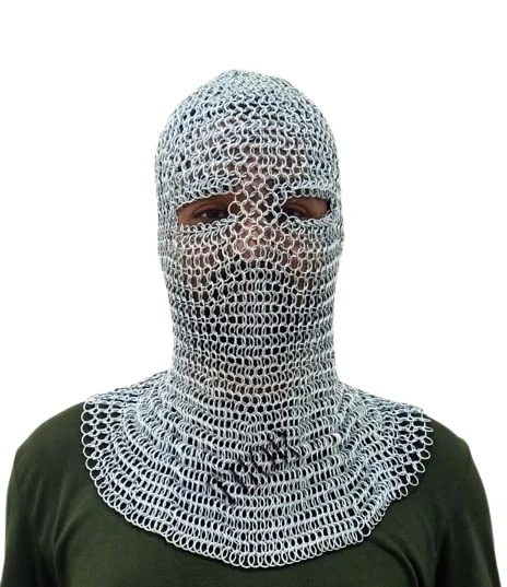 Medieval Knight Silver Eyes Chainmail Coif Armor Hood Battle Ready Chain Mail Renaissance Viking LARP Costume
