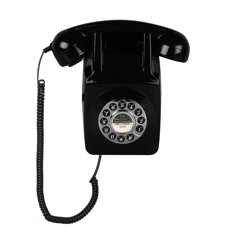 Wall Telephone, Corded Landline Phone for Home, Wall Mounted Retro Telephone, 1960s Old Fashion Antique Phones, Single Line Analog Trimline Phone with Loud Ringer for Seniors (Black)