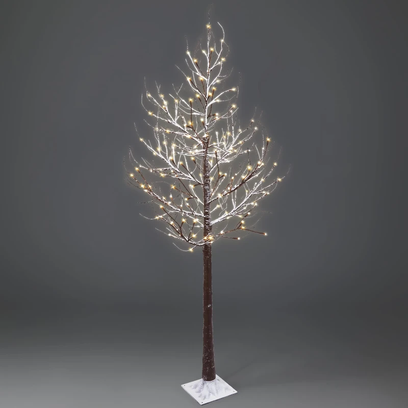 NETTA 6FT Birch Twig Tree with 160 Warm White LED Lights, Snow Effect, Auto-Off Timer and 8 Lighting Modes, 3M Power Cable, Suitable for Indoor or Outdoor Use - Brown