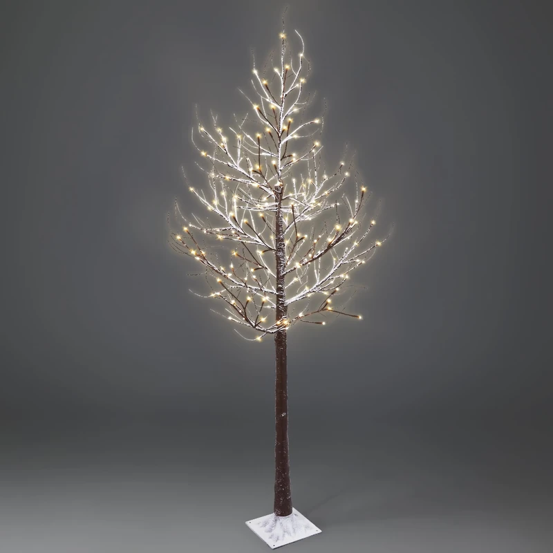 NETTA 5FT Birch Twig Tree with 120 Warm White LED Lights, Snow Effect, Auto-Off Timer and 8 Lighting Modes, 3M Power Cable, Suitable for Indoor or Outdoor Use - Brown
