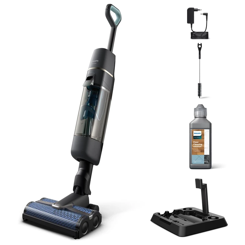Philips Wireless Wet/Dry Vacuum Cleaner 7000 Series, Vacuum and Wet Miping, Automatic Self-Cleaning, Up to 30 Minutes Running Time and 180 m2, Anthracite/Champagne (XW7110/01)