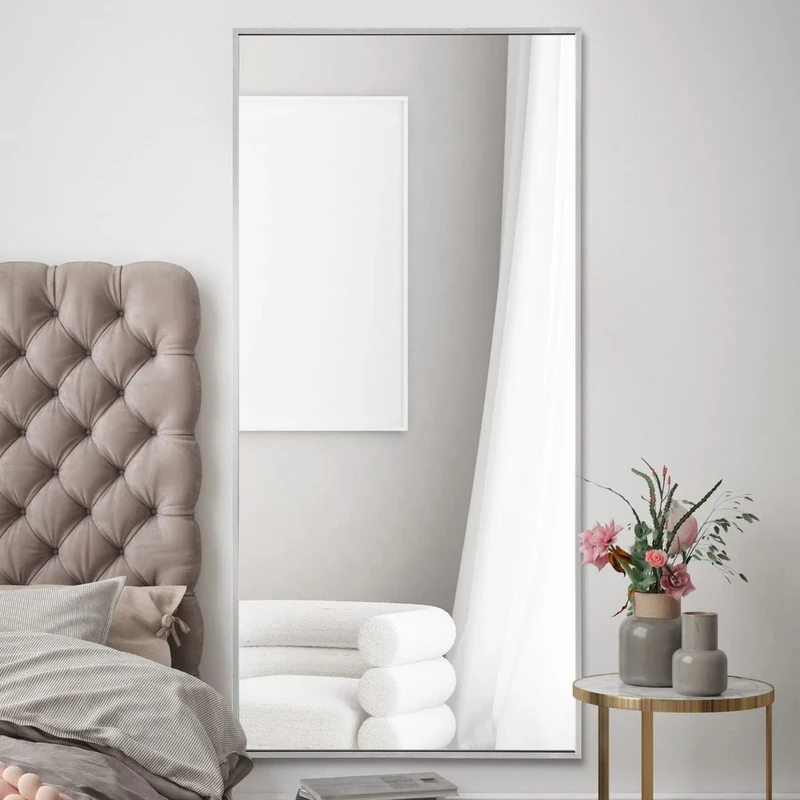 MirrorOutlet The Artus - Silver Modern Aluminium Edged Wall Leaner Mirror 68" X 33" (174CM X 85CM) Silver Mirror Glass.…