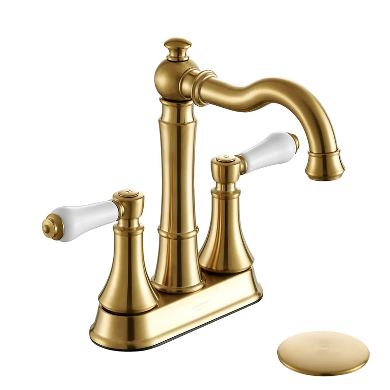 Roffenny Bathroom Faucets for Basin 3 Holes Traditional Porcelain 2 Handle 4" Center 4" Bath Basin Basin Faucet with Pop Up Waste