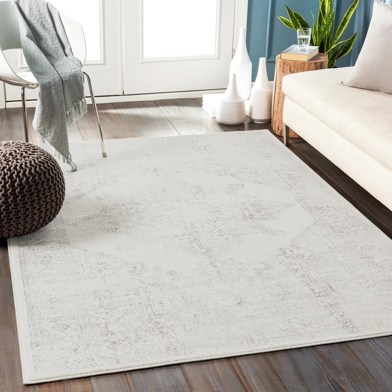 Livabliss Roma Vintage - Living Room, Dining Room, Hallway, Living Room - Boho Oriental Style, Short Pile Carpet - Colourful White, Grey 140 x 200 cm