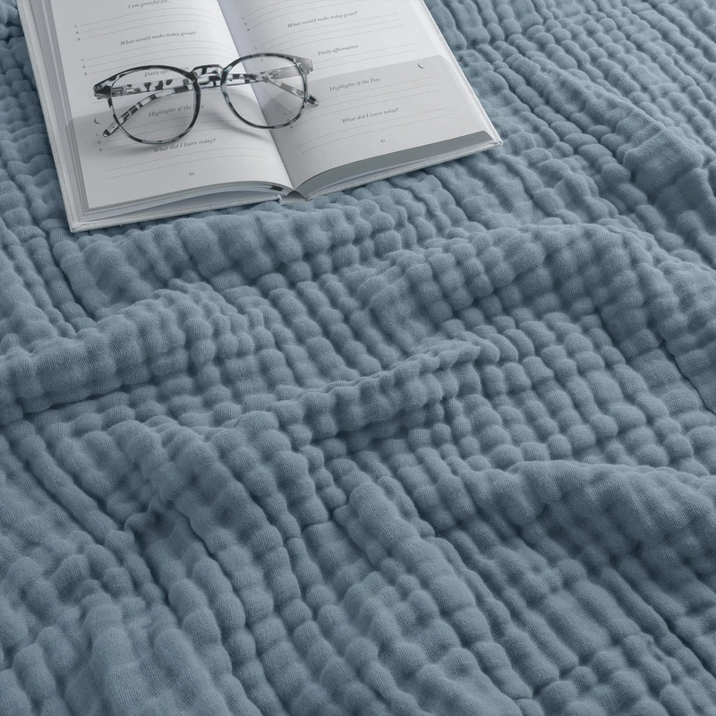 Comfy Cubs Adult Muslin Blanket Queen, 229 x 229 cm - Soft, Six-Layered, Lightweight, Breathable Cotton Blanket for All Seasons - Machine Washable, Stylish Home Decor - Pacific Blue