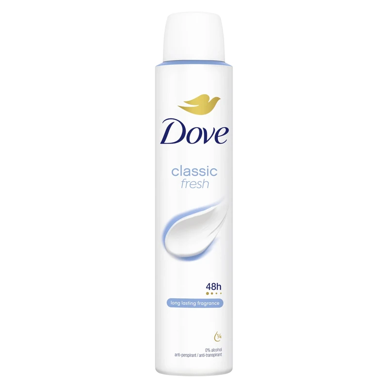 Dove Classic Fresh Anti-Perspirant Aerosol Women's Deodorant Spray with ¼ moisturising cream for 48 hour sweat and odour protection 6x 200 ml