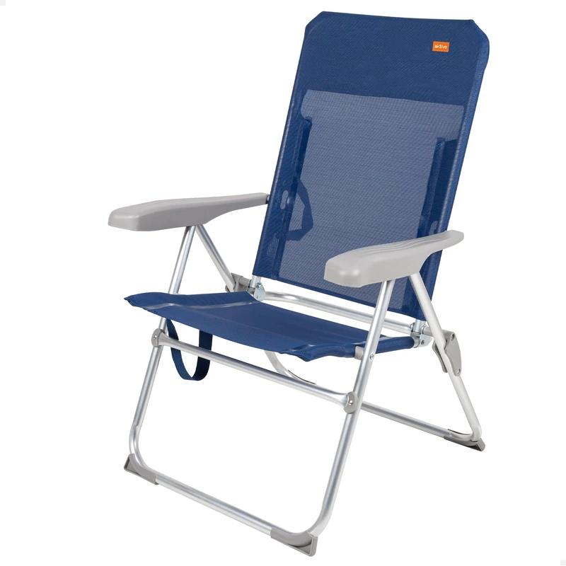 AKTIVE 62661 – Folding Beach Chair Reclining 6 Positions Anti-Tip Navy Blue, Measures 61 x 62 x 94 cm, Material: Aluminium, Heavy Duty, Maximum Weight 110 kg