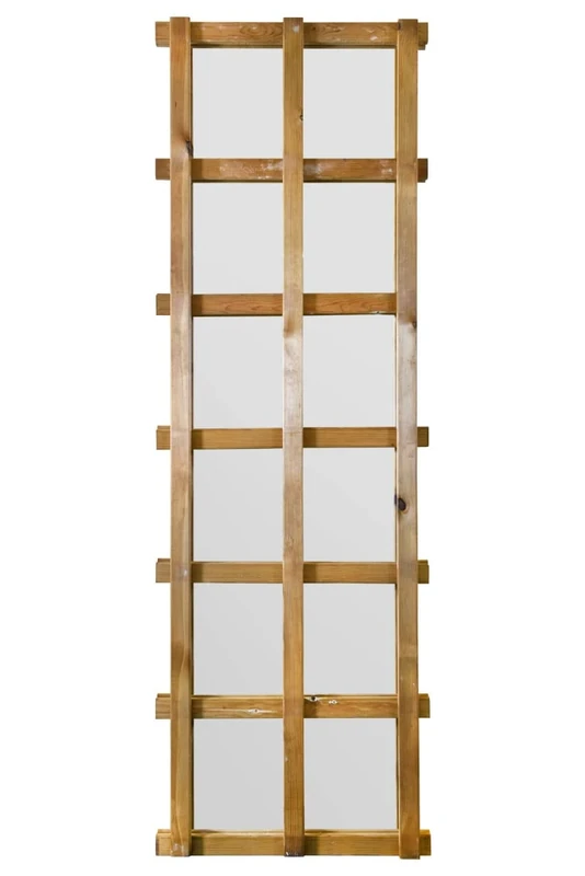 MIRROROUTLET The Trellis - Outside Scandinavian Redwood Garden Wall Fence Mirror 71" X 23" (179.5CM X 59.5CM) Mirror Glass with Wood Trellis Outer. Exclusive, Brown