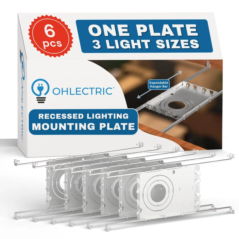 OHLECTRIC New Construction Mounting Plate for Recessed Downlight| 3-4-6-inch LED Recessed Lighting Kits | Adjustable Bars from 9.06 to 25.20 inches | (Pack of 6) OL-62797