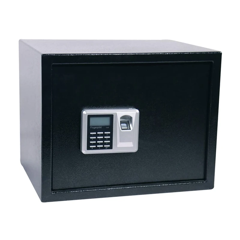 MICEL - 13388 – Safe with Electronic Lock, Fingerprint and Safety Key, Includes 4 AA Batteries and Two Keys, Black, 350 x 250 x 250 mm