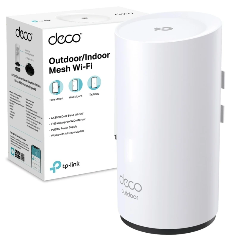 TP-Link Deco X50-Outdoor/Indoor Whole Home Mesh WiFi 6, IP65 Dust & Water Resistance, AI Driven Dual-Band WiFi Booster, Add on Another Deco Mesh Product for Extended Coverage, Works with Alexa