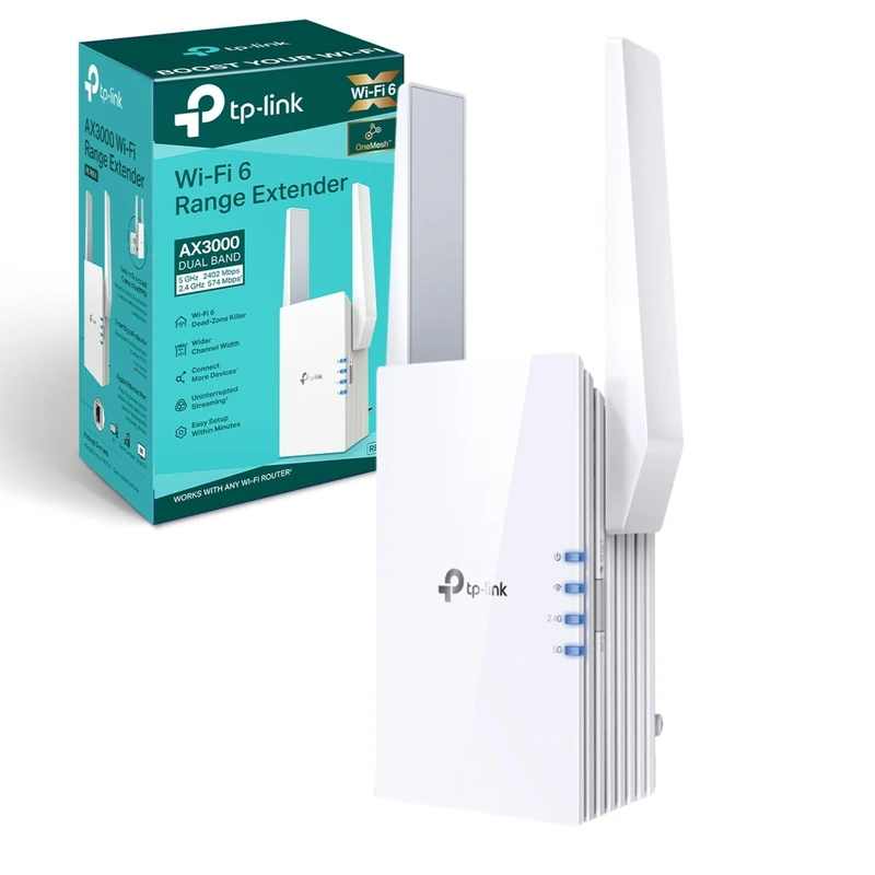 TP-Link RE705X WiFi 6 AX3000Mbps WiFi Extender Booster, External Antennas, Internet Booster, Gigabit Ethernet Port, WiFi Booster Range Extender, EasyMesh, Access Point, WiFi Repeater, Easy Setup