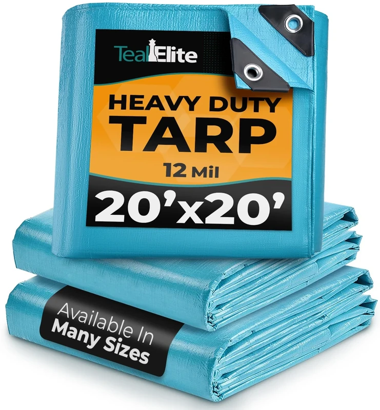 20'x20' Heavy Duty Tarp – Waterproof, 12mil Thick Tarp Cover - UV Resistant, Rip & Tear Proof with Metal Grommets – Multipurpose Use for Camping, Tent, Boat, RV, Car
