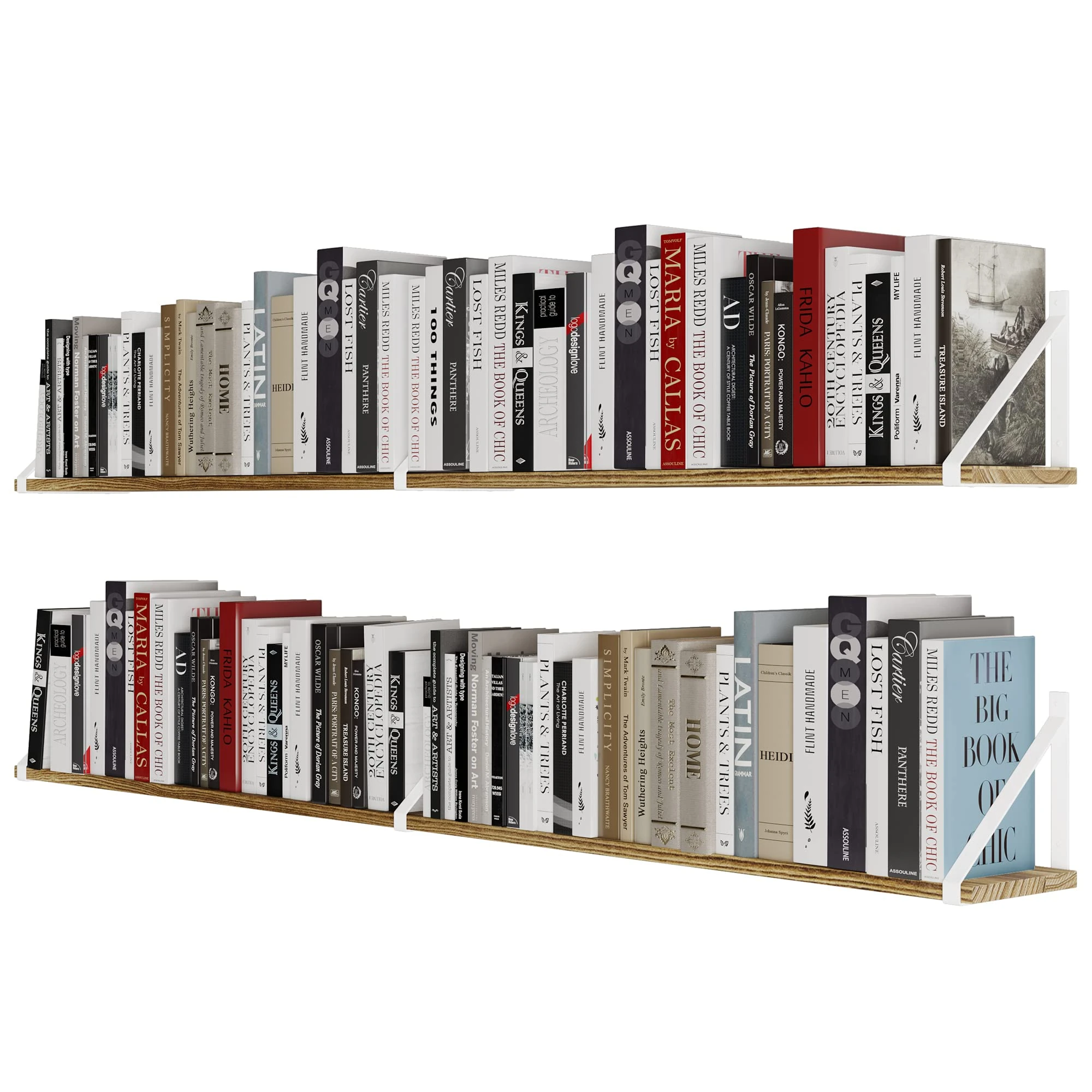 Wallniture Bora 60" x 6" Floating Shelves for Wall Decor, Wall Bookshelf Living Room, Shelves for Bedroom, Dining Room, Kitchen, Office, Set of 2, Burnt Finish, Wood