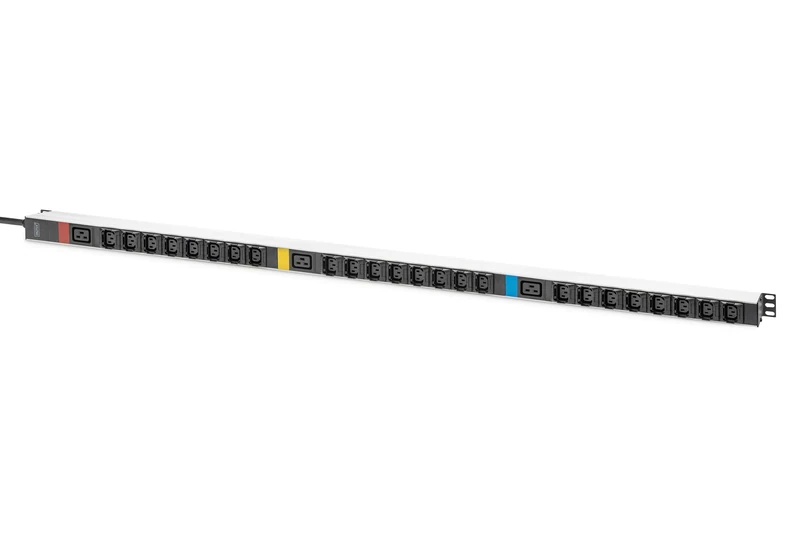 DIGITUS PDU Basic IT, three-phase 16 A, 24 x C13, 3 x C19, power cable 3 m, connector IEC 60309 16 A - Image 1
