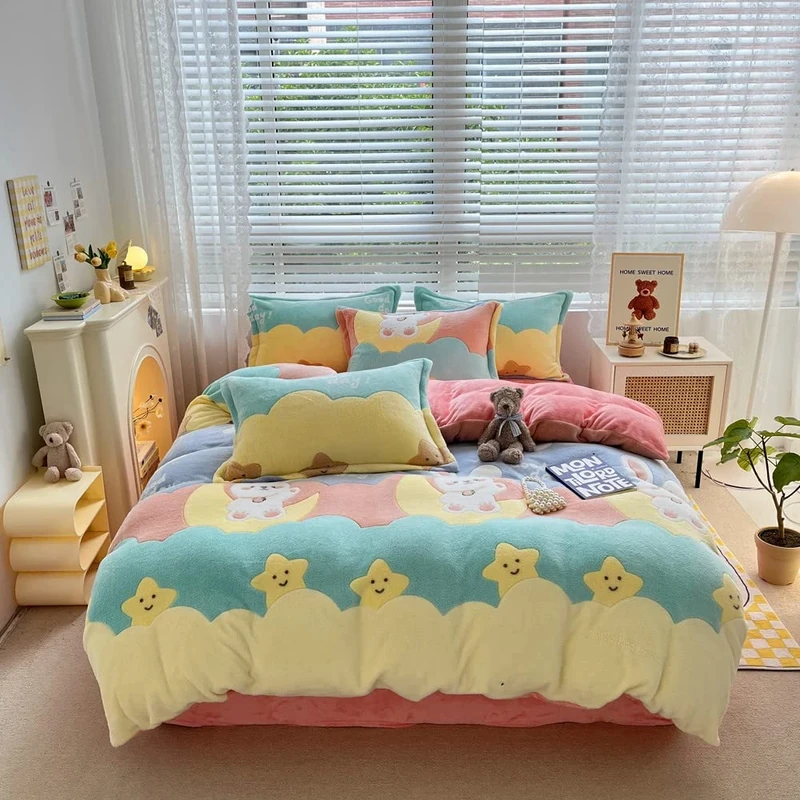 CinYana Bunny Duvet Cover Set Fluffy Duvet Cover Kawaii Cartoon Comforter Cover Moon and Star Duvet Cover Twin Size Bedding Set(Moon Bunny,Twin)