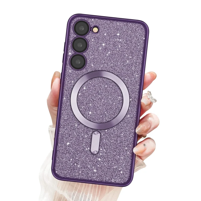 Newseego Glitter Samsung Galaxy S23 Plus Case for Girls Women [Compatible for Magsafe], Magnetic Phone Case Sparkly Bling Soft TPU Shockproof Camera Protection Bumper Cover for Samsung S23 Plus-Purple