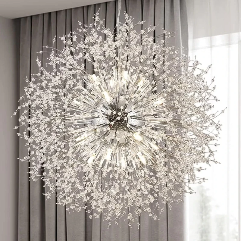 EFPD Silver Dandelion Chandelier luminaire, 24 Lights - 40 inch Diameter, LED G9 Bulbs Included, Oversized Large Hanging Chandelier luminaire