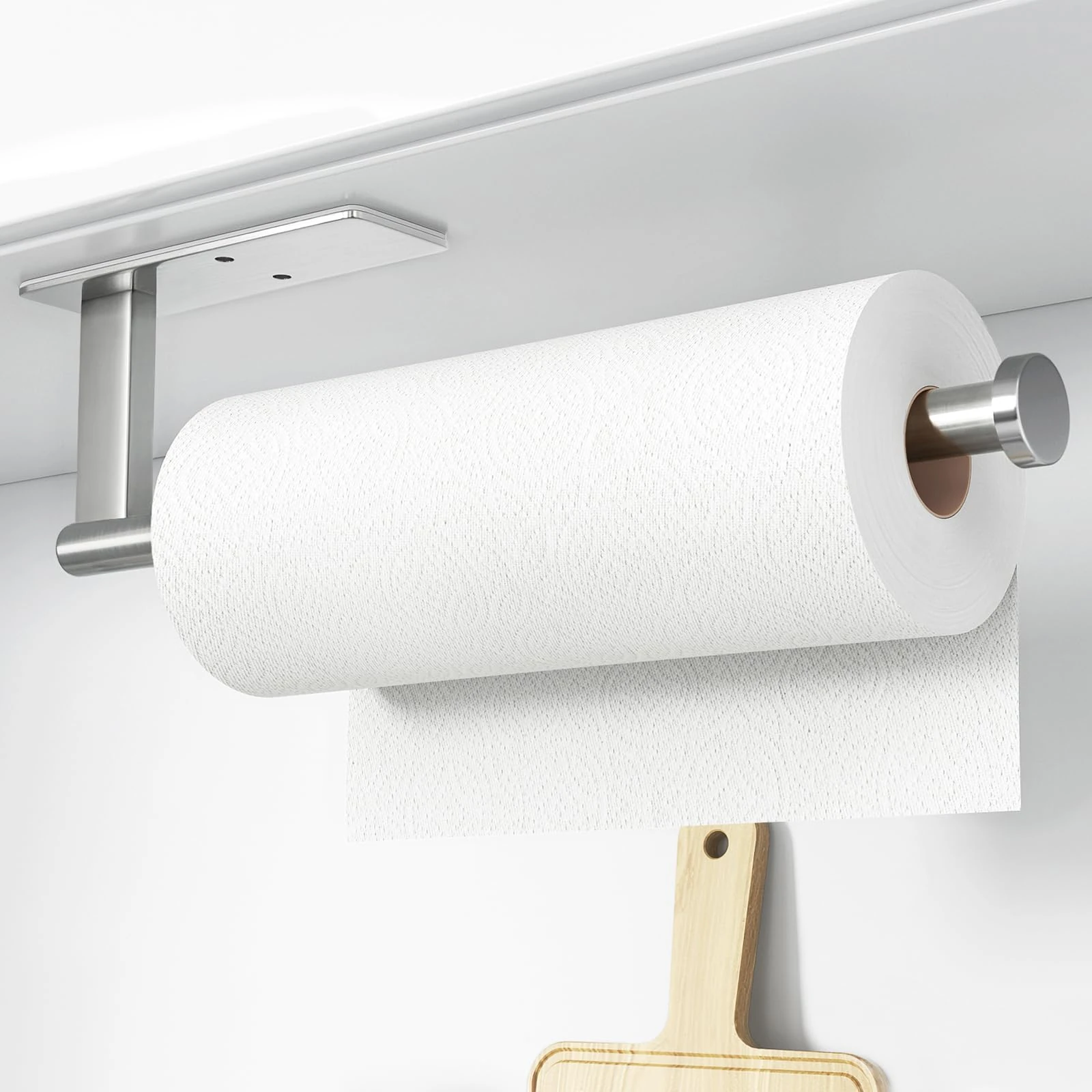 Paper Towel Holder Under Cabinet - Self-Adhesive or Drilling, Kitchen Roll Holder Wall Mounted, Towel Rack for Organization and Storage, Stainless Steel Kitchen Paper Roll Holder