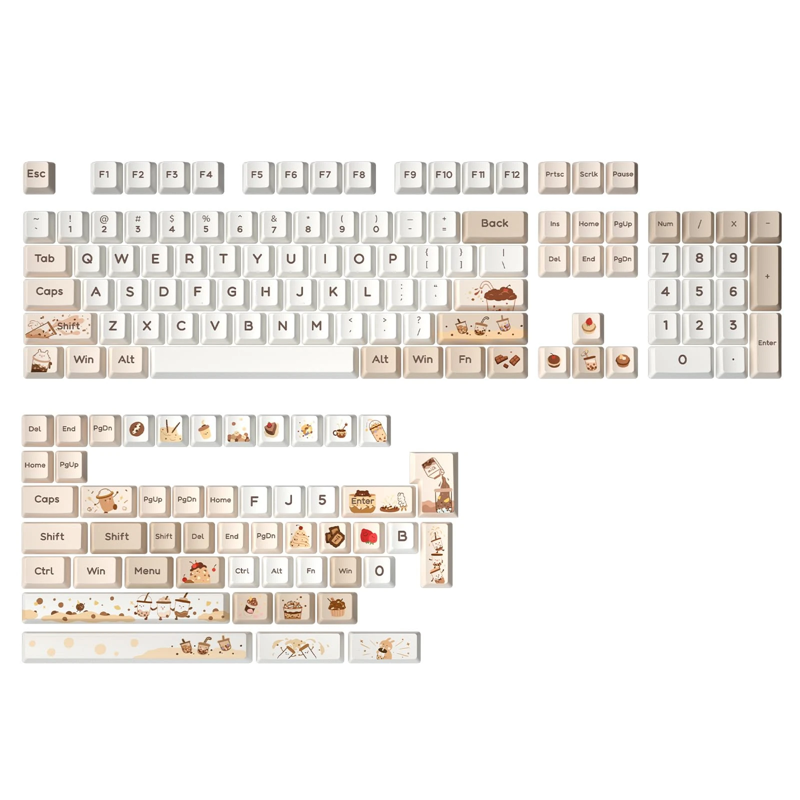 YUNZII Bubble Tea Dye Sub PBT Keycaps,154 Full Keys Dye Sublimation PBT Custom Keycaps with Key Puller for Cherry Gateron MX Switches Mechanical Gaming Keyboard (Cherry Profile, bubble tea)