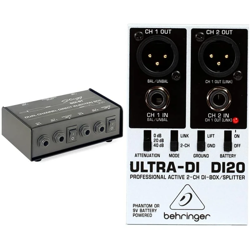 Stagg 2 Channel Passive DI Box With Mono/Stereo Switch SDI-ST & Behringer DI20 Ultra-DI 2 Channel DI Box/Splitter