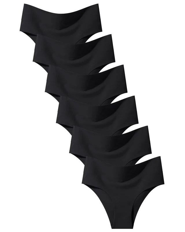 FINETOO High Waisted Underwear for Women Seamless Panties Bikini High Cut No Show Sexy Cheeky Panties 6 Pack, Black-6pack, L