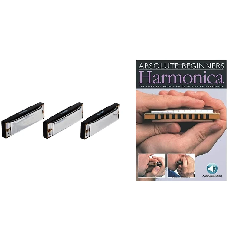 Hohner 3P1501BX Bluesband Harmonica Set of 3 - keys of C, G and A - Value Pack, 1.375 in*8.5 in*5.25 in,Black & Harmonica (Absolute Beginners)